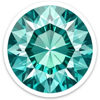 Precision round cut grandidierite gemstone with aqua blue-green color and gleaming facets sticker