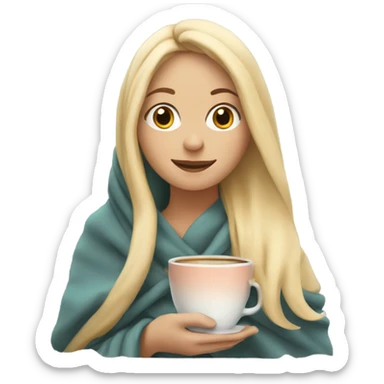 Blonde girl wrapped in blanket holding a cup of tea sticker