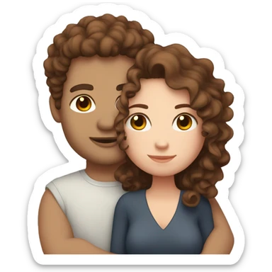 Curly girl white skin and with brown hair cuddling with her husband with straight  brown hair  sticker