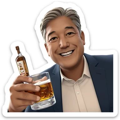 smiling boy with whiskey indoors sticker