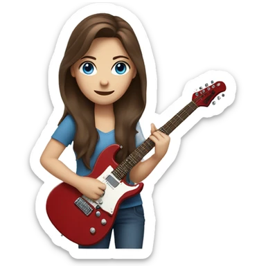 Girl with Brown hair and blue eyes with a red electric guitar sticker