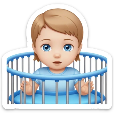 Blue-eyed baby girl with short light brown cuhair in playpen  sticker
