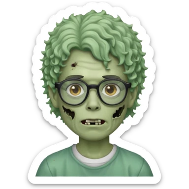 Draw a zombie boy with curly, wavy hair, glasses, and a mullet. sticker