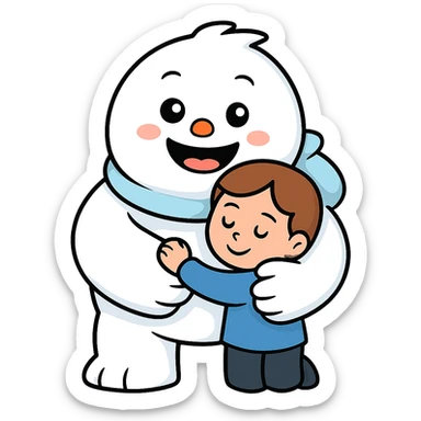 Make the Abominable Snowman much bigger while hugging the little person, keep the background transparent. The style is a transparent background illustration with the Abominable Snowman and a little person. sticker