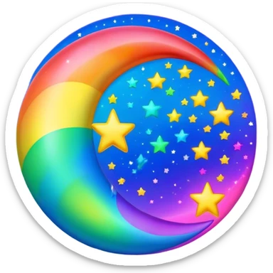 Neon rainbow moon with stars  sticker