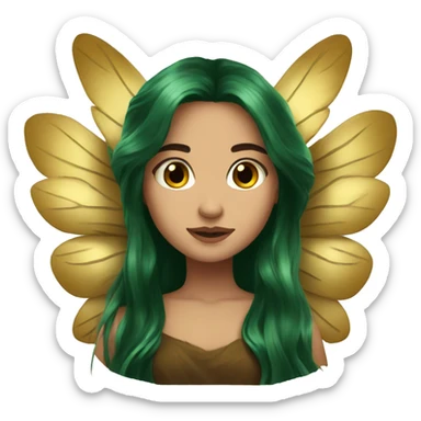 big wings, Beautiful, fairy, gold, brown, dark green, green, long hair sticker