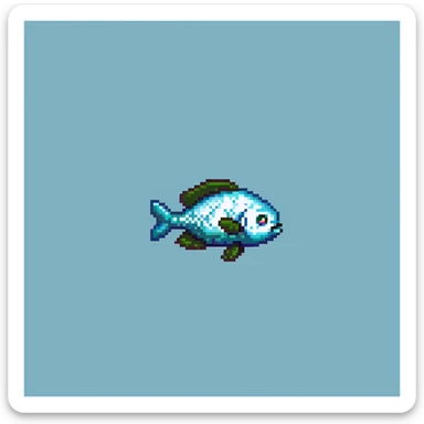 Minecraft cod fish item texture, eye pointing down-left at 45-degree angle, simple square texture, pixel art style sticker
