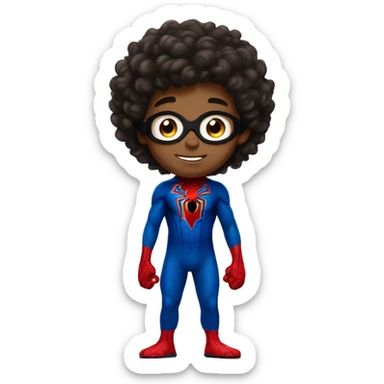 curly headed boy wearing a Spider-Man suit with no mask  sticker