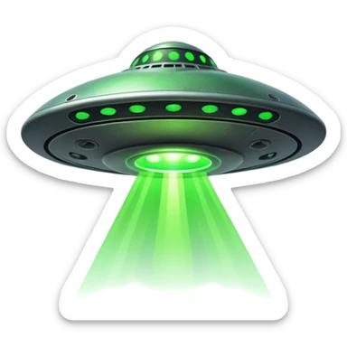 Alien spaceship, glowing beam, small cartoon emoji, no background sticker