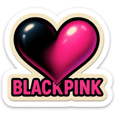 BLACKPINK K-pop retro sticker, black and pink heart, bold, playful, vintage sticker style sticker