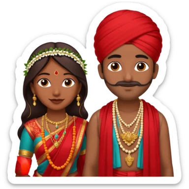 indian woman in saree and indian man in dhoti holding garlandrs sticker
