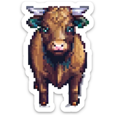 a steer in pixel art style, simple, blocky sticker