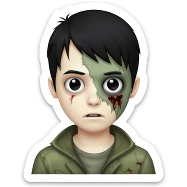 boy zombie with black hair covering one eye, emo sticker