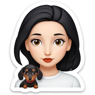 A beautiful girl with a black bun and a dachshund.
解释： sticker