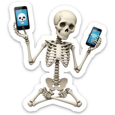 Sad Skeleton Grabs A No Wifi Cellphone And Hotspot sticker