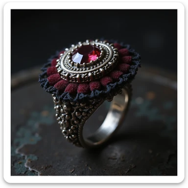 photorealistic gothic ring with lace and velvet details, variation 4 sticker