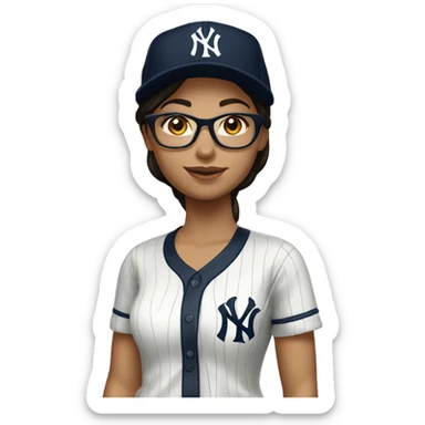 Brunette women with glasses New York Yankees cap sticker