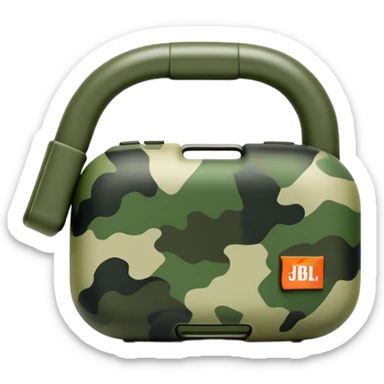 Ultra minimal JBL Clip 4, extremely simplified shape with just a hint of green camouflage, iOS emoji style sticker