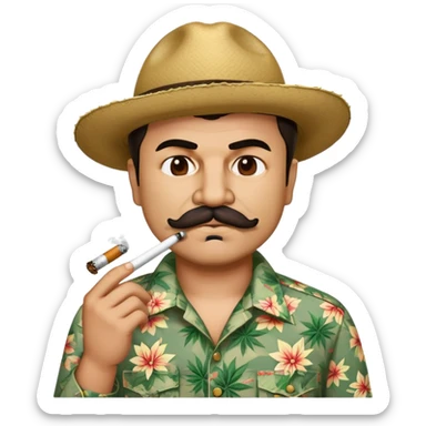 Mexican drug lord El Chapo with mustache and patterned shirt, smoking weed sticker