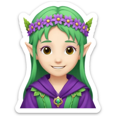green hair elves, wearing purple with flower crowns sticker
