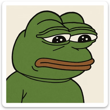 Pepe the Frog with a sad expression, meme style sticker