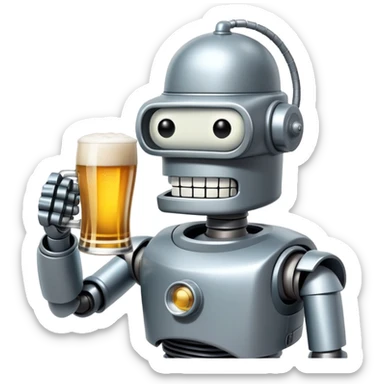 Robot Bender from Futurama drinks beer sticker