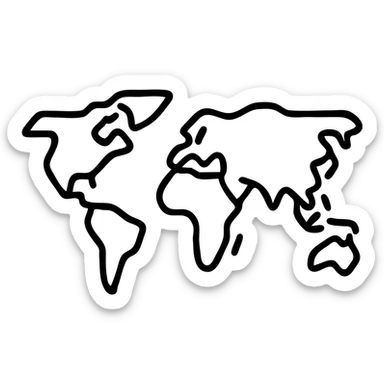 world map in pink, outlined style, minimalistic sticker