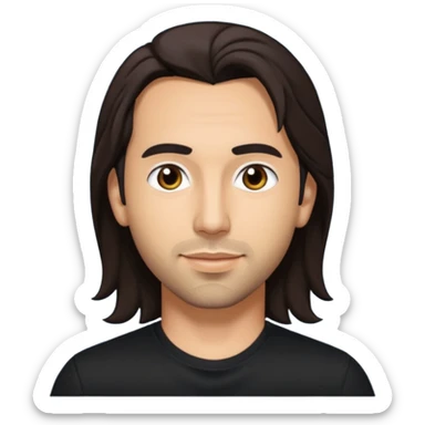 Howie Dorough with dark brown long hair, black shirt sticker