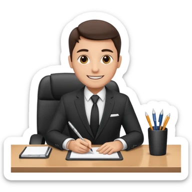 une image de 3/4 avec un recruteur à son bureau APS DE FACE DE 3/4 sticker