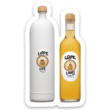 Long cylindrical tequila blanco bottle with the text "lopez" clearly written in the middle of the label and a light wood cap sticker