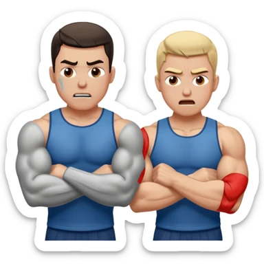 two people struggling, showing effort and frustration, expressive faces sticker