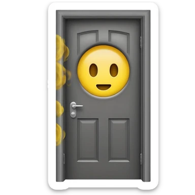 Minimalist emoji-style sticker of a half-open door, with smoke and a single glowing eye visible in the dark inside. Flat design, desaturated colors.
 sticker