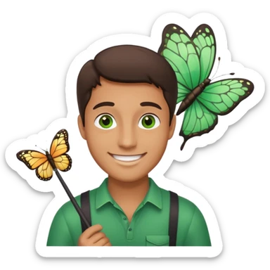man holding butterfly net sticker