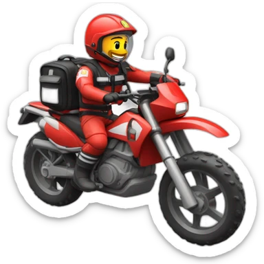 Pompiers sur une motocross avec un sac de secours sticker