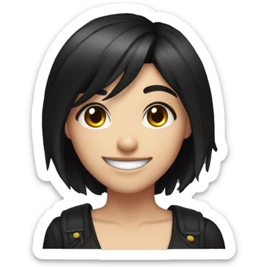 smiling egirl with black hair sticker