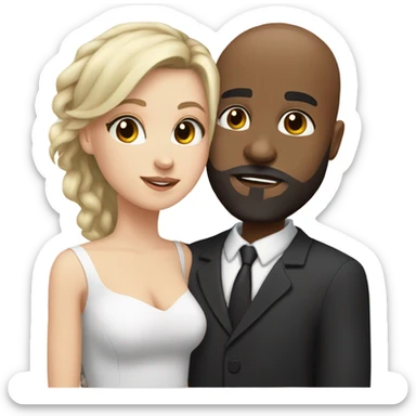 White girl dark hair kissing muscular black bald man with beard sticker