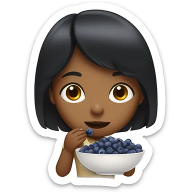brown girl with black hair with bangs eating blueberries in bowl sticker