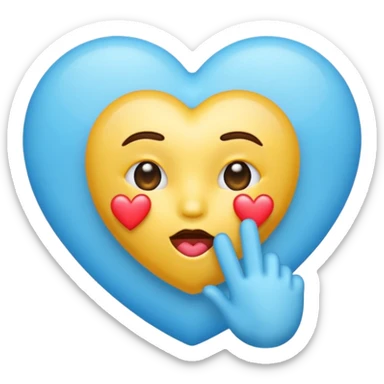 Blowing kiss emoji with light blue heart sticker