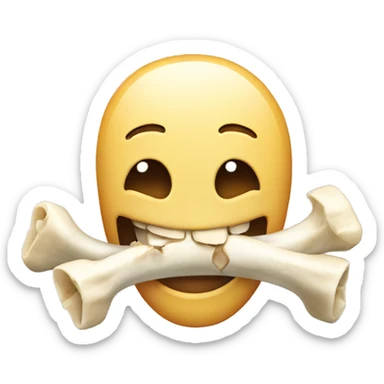 Smiling emoji with bone in its mouth sticker