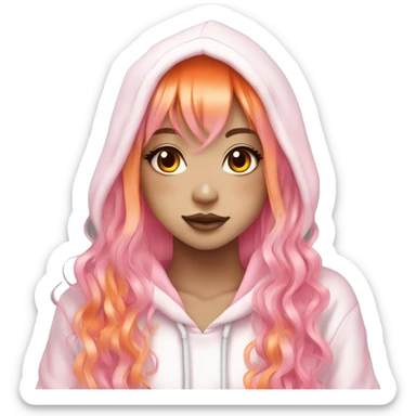 hime gyaru girl, long pink and orange hair, dark makeup, white and pink hoodie sticker