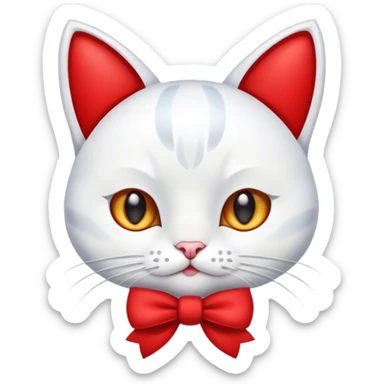 white cartoon cat with a red bow on right ear sticker