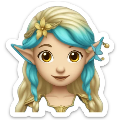 cute marine blue elf fairy with long hair sticker