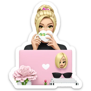 blonde girl with a flower sticker