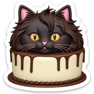 Fluffy black long haired cat cake sticker