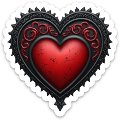 gothic style heart, black with deep red accents, ornate and dramatic sticker