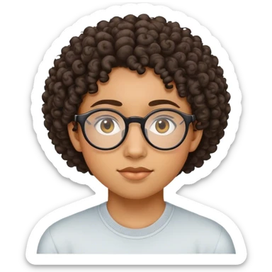 Étudiante de 20 ans noire métissée avec les cheveux bouclés, le visage ovale et des lunettes semi rondes et les yeux en amande  sticker