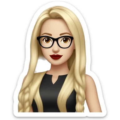 White girl, with long blonde hair, with red lipstick, black winged eyeliner and glasses  sticker