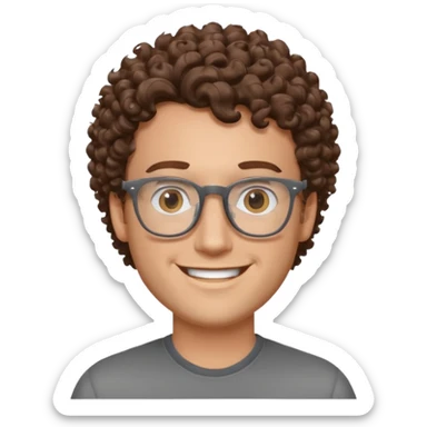 homme blanc avec cheveux marrons frisés et lunettes grise sticker