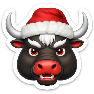 black angry powerful with red New Year's hat with white horns bull emoji sticker