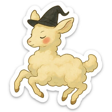 Ghibli-inspired vanilla cloud doe, floating gracefully, rosy cheeks, witchy elegance, brand mascot for social media sticker